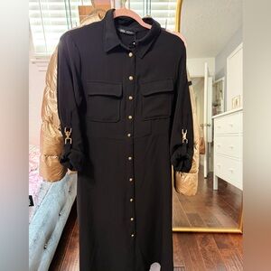 Zara Black Midi Dress with Gold Buttons